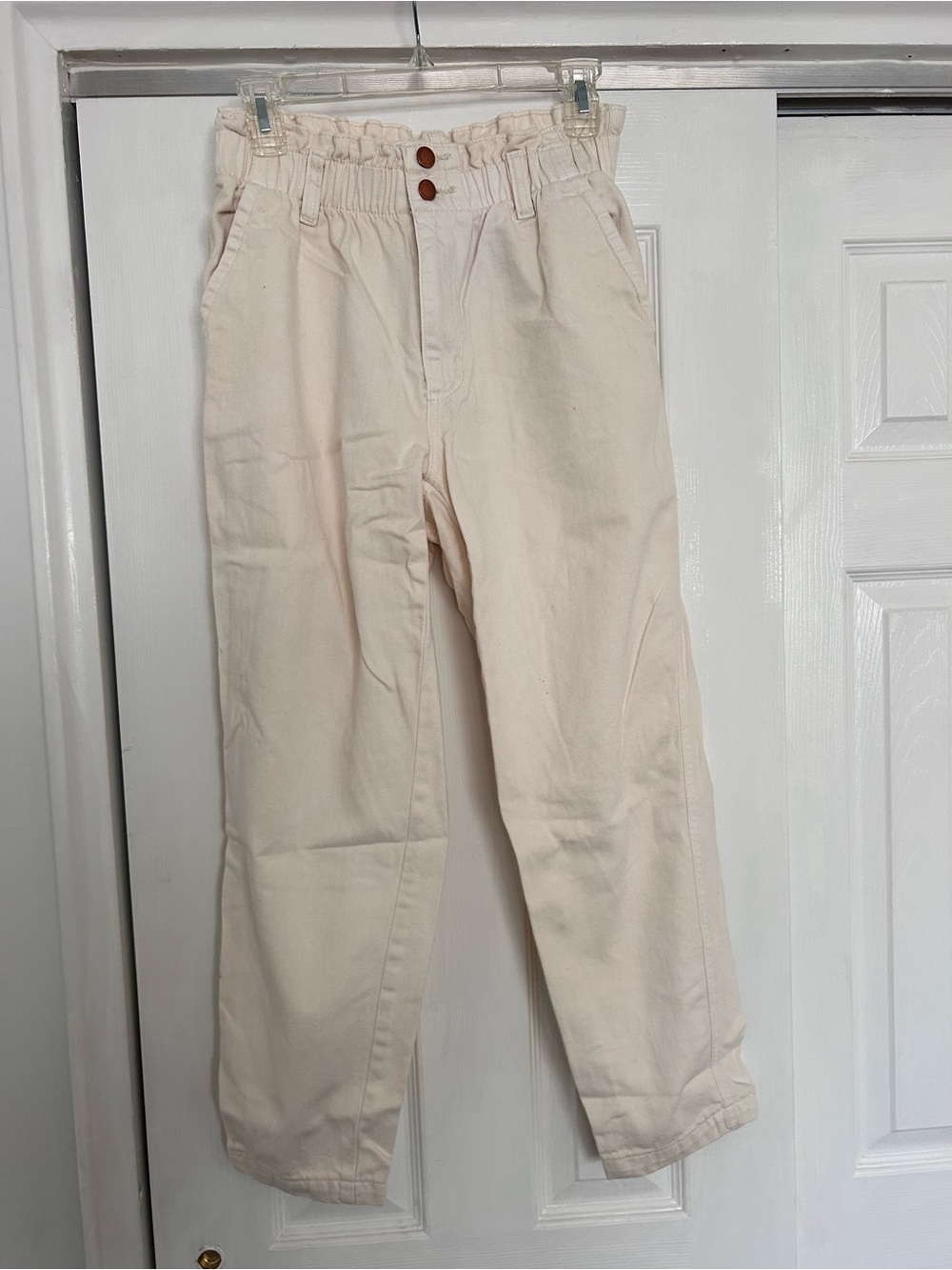 High-Waist Cotton Pants - Cream